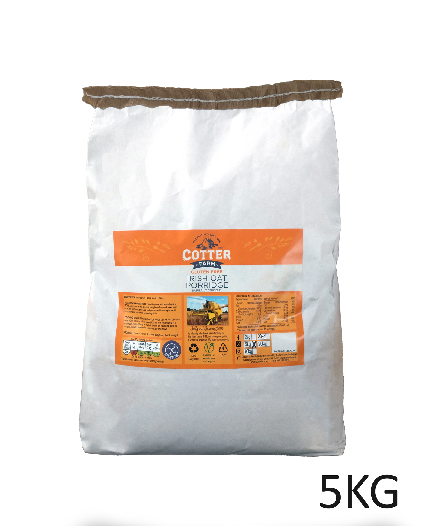 100% Irish Gluten Free Porridge 5kg (€6 Shipping to ROI)