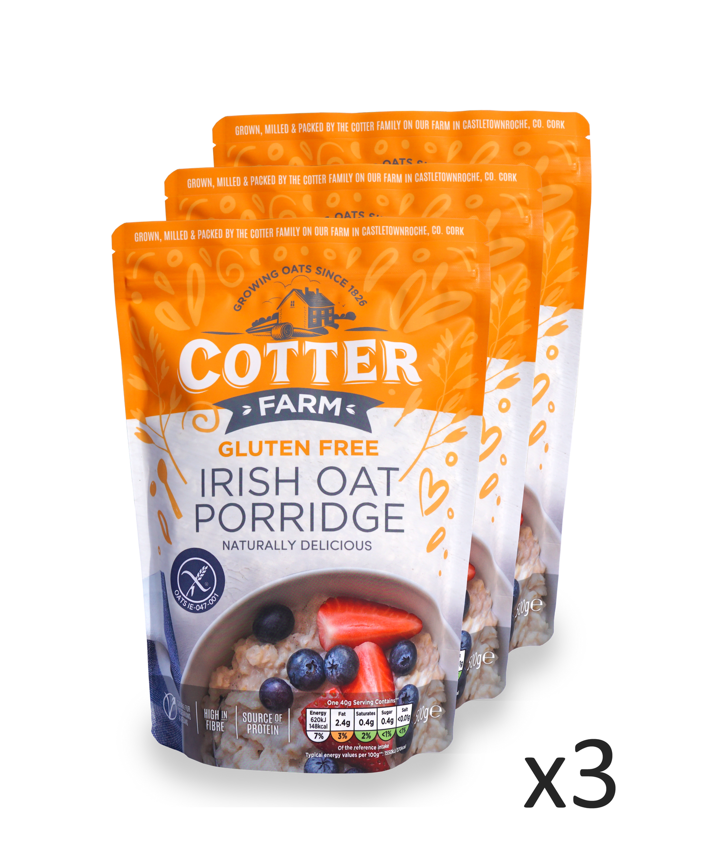 100% Irish Gluten Free Porridge 3x Bags 500g (€6 Shipping to ROI)